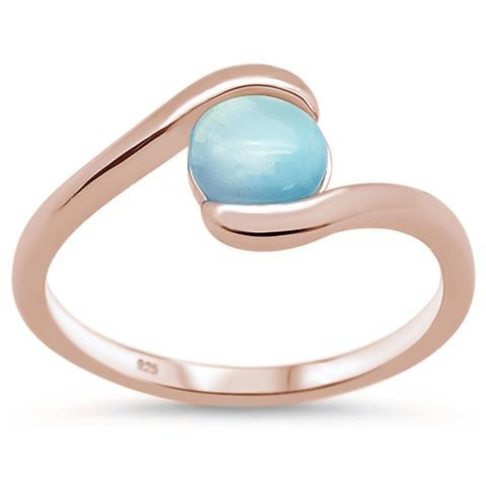 rose gold plated natural larimar ring